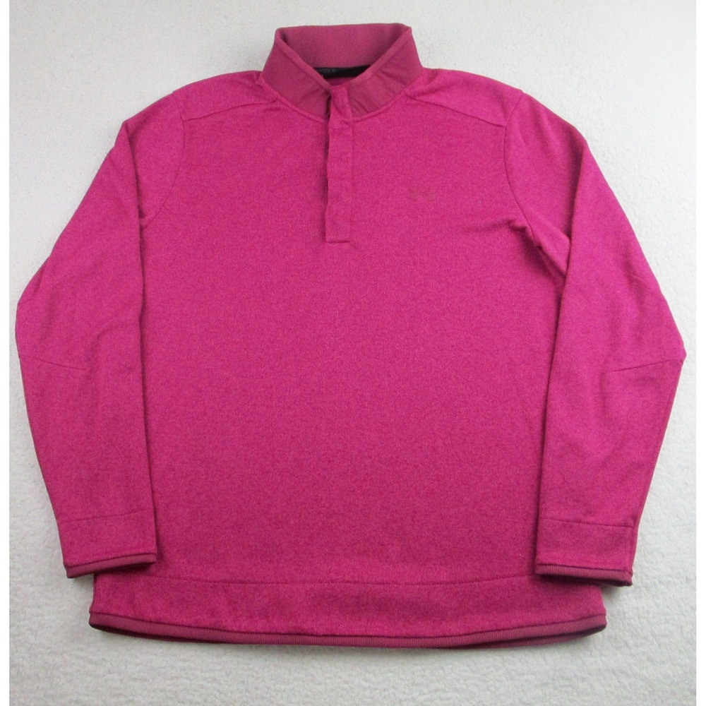 Under Armour Pullover Mens XL Pink Loose Fit Golf ColdGear Snap Mock Neck Top